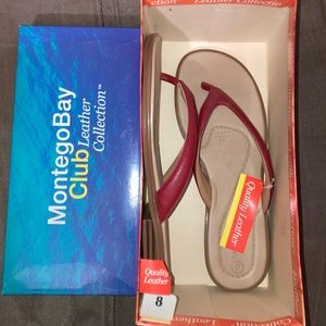 NEW Montego Bay Club Red Genuine Leather Thong Sandals - Size 8